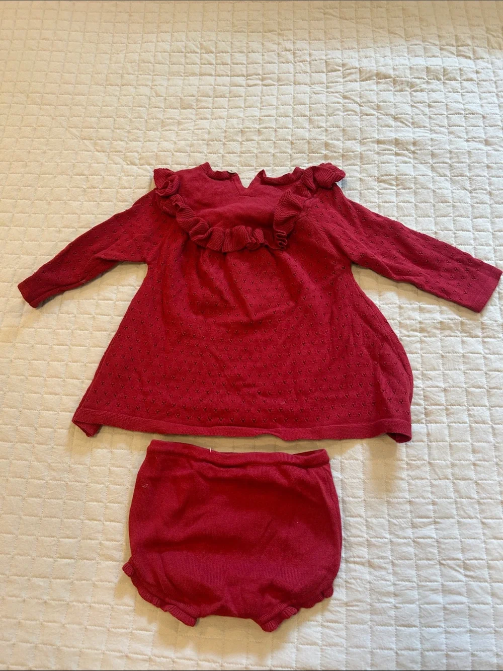 Baby Crimson Ruffle Snowflake Dress & Bloomer Set